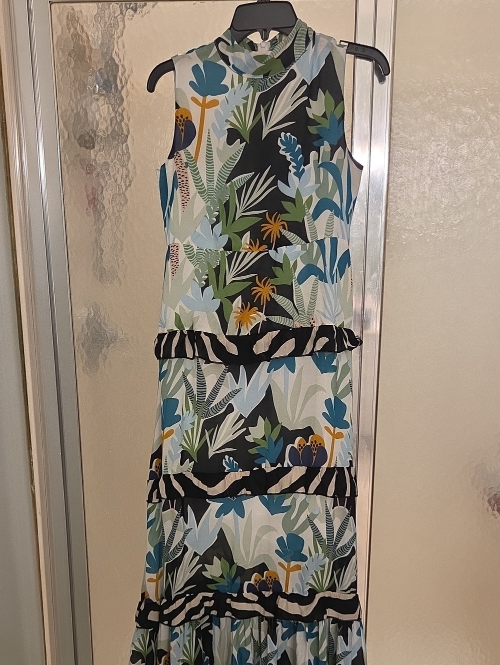 Oliphant sleeveless Tropical Print Maxi Dress in Blue & Green